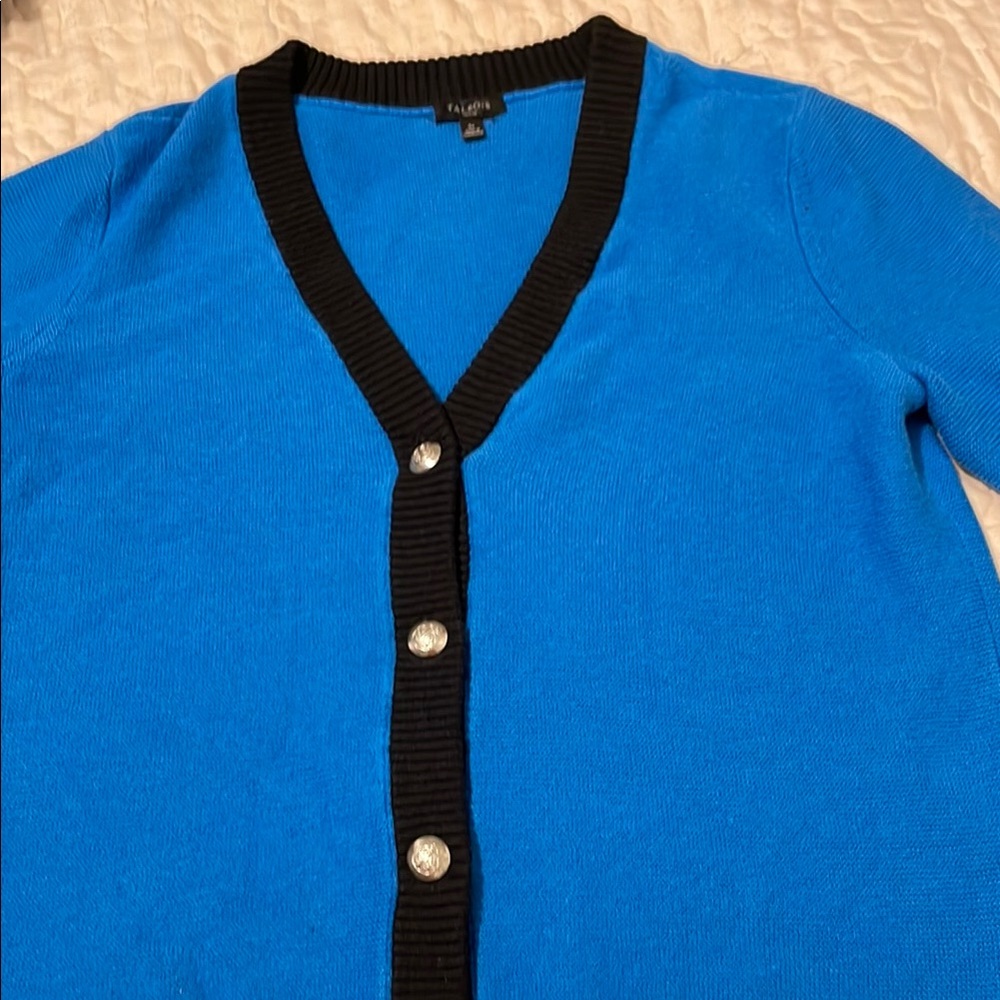 Talbots Blue and Black Cardigan Sweater Classic Knit